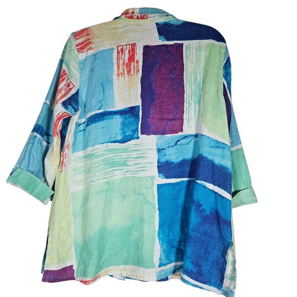 Ali Miles Linen Blend Abstract Colorblock Jacket Top Womens Medium - Picture 3 of 10